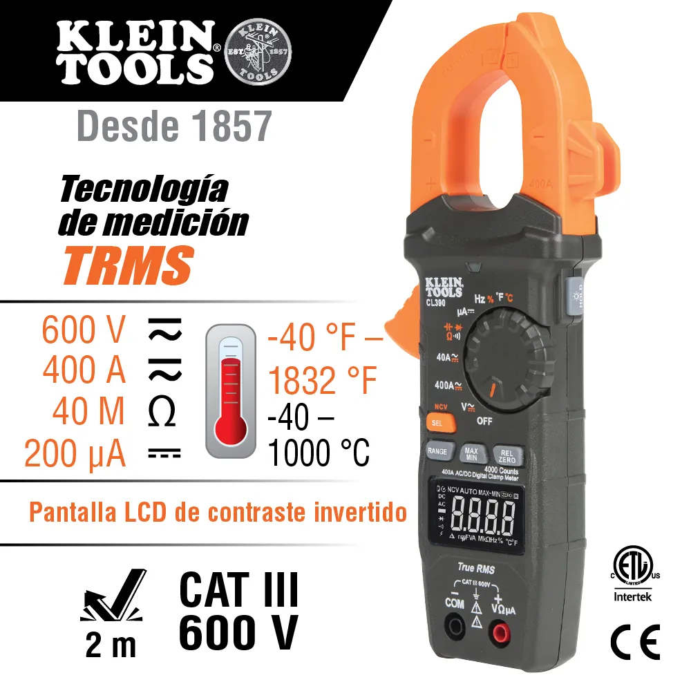 Multímetro digital de gancho de rango automático de 400 A CA/CD